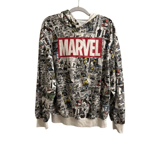 Marvel Superhero's Comics White Men's Sweatshirt Hoodie Size Large Graphic Print - Picture 1 of 6